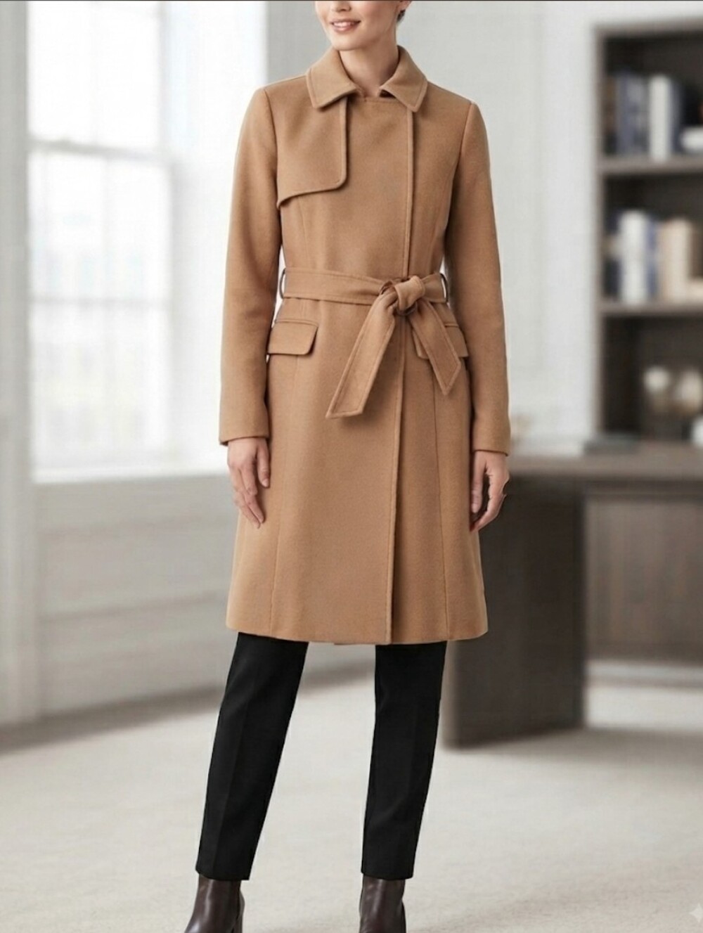 Classic Express Camel Wool-Blend Belted Trench Coat (XL)